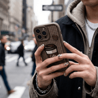 CozyPlaid Embossed Silicone Lanyard Case for iPhone 13–16 Series – Coffee Plaid - TrendsToLife