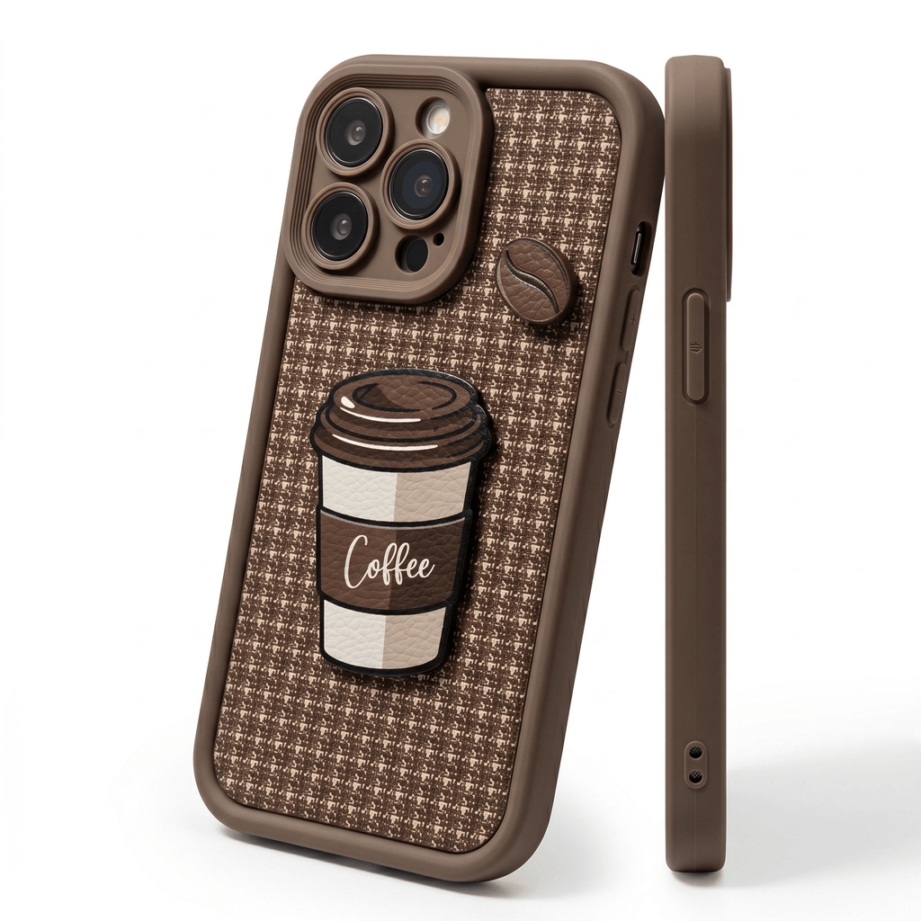 CozyPlaid Embossed Silicone Lanyard Case for iPhone 13–16 Series – Coffee Plaid - TrendsToLife