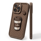 CozyPlaid Embossed Silicone Lanyard Case for iPhone 13–16 Series – Coffee Plaid - TrendsToLife