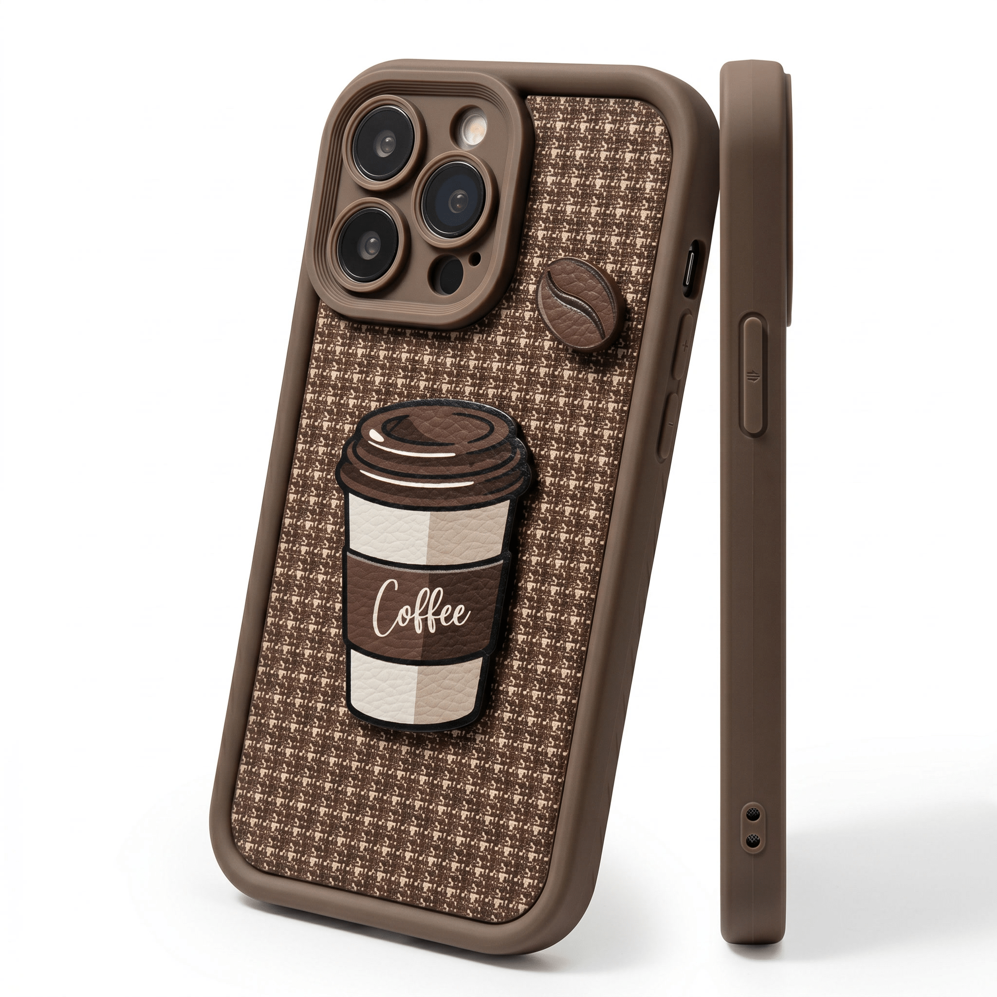 CozyPlaid Embossed Silicone Lanyard Case for iPhone 13–16 Series – Coffee Plaid - TrendsToLife
