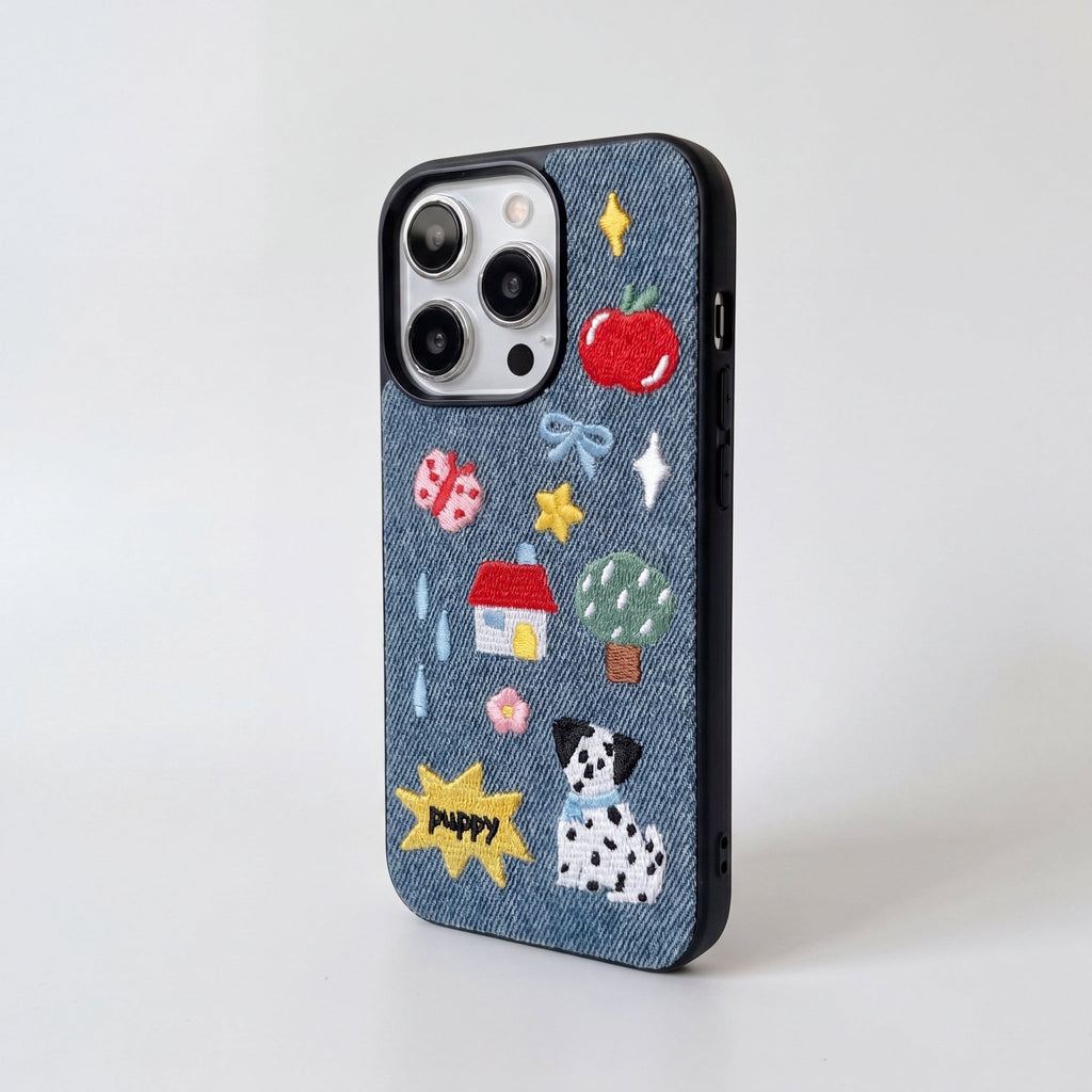 DenimPaw Embroidered Dog Design Case for iPhone 13–17 Series - TrendsToLife