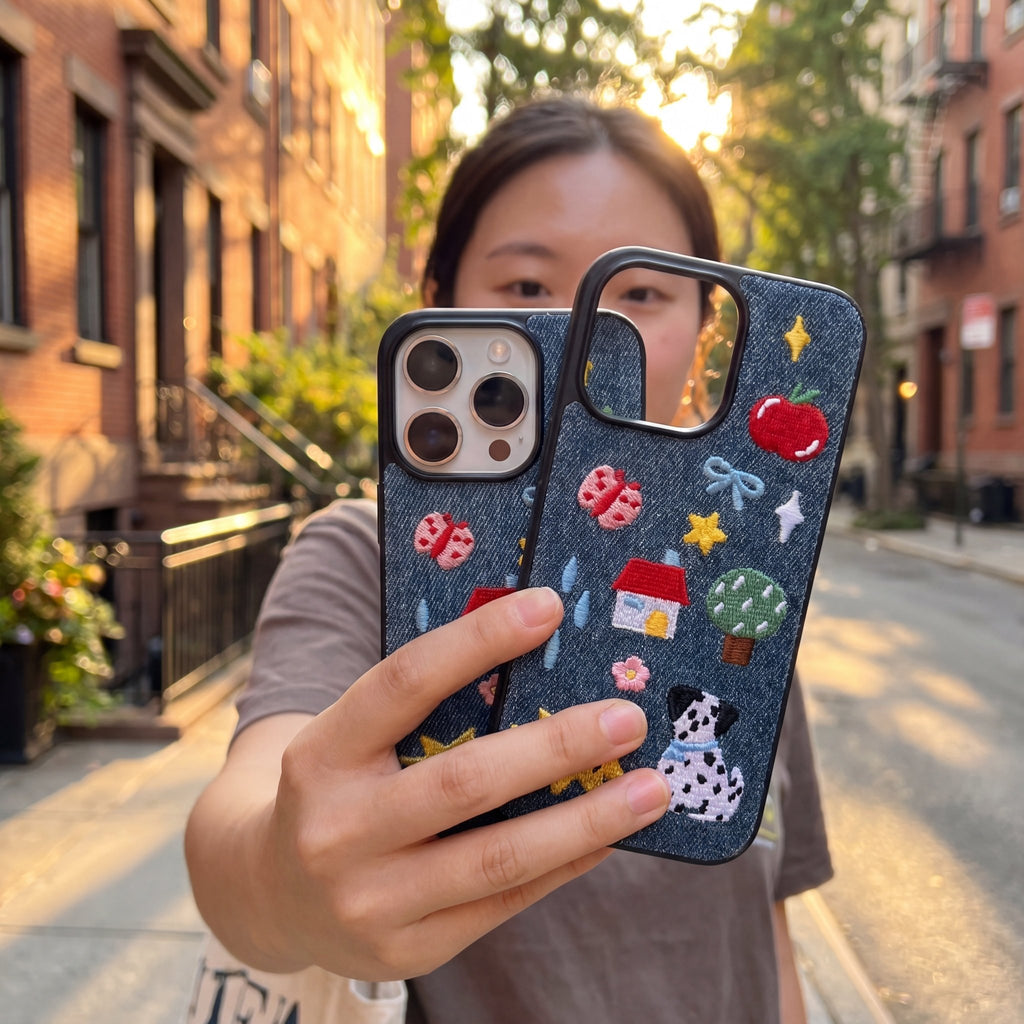 DenimPaw Embroidered Dog Design Case for iPhone 13–17 Series - TrendsToLife