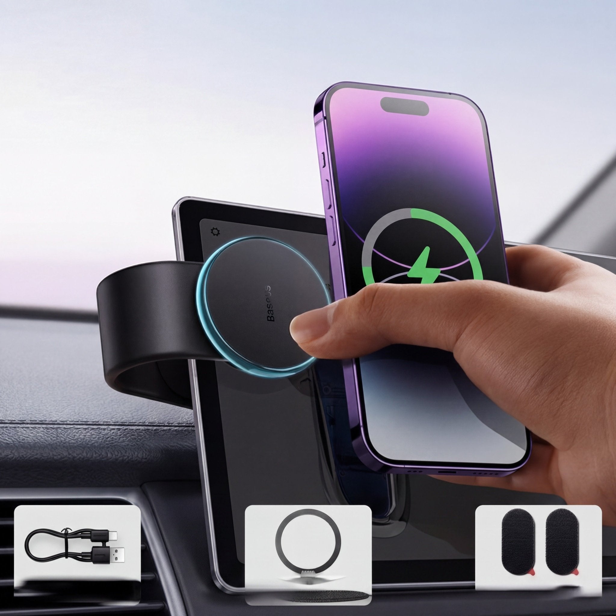 FlexCharge 15W Magnetic Wireless Charging Car Mount with Flexible Dashboard Arm - TrendsToLife