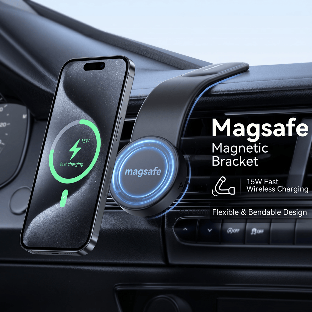 FlexCharge 15W Magnetic Wireless Charging Car Mount with Flexible Dashboard Arm - TrendsToLife
