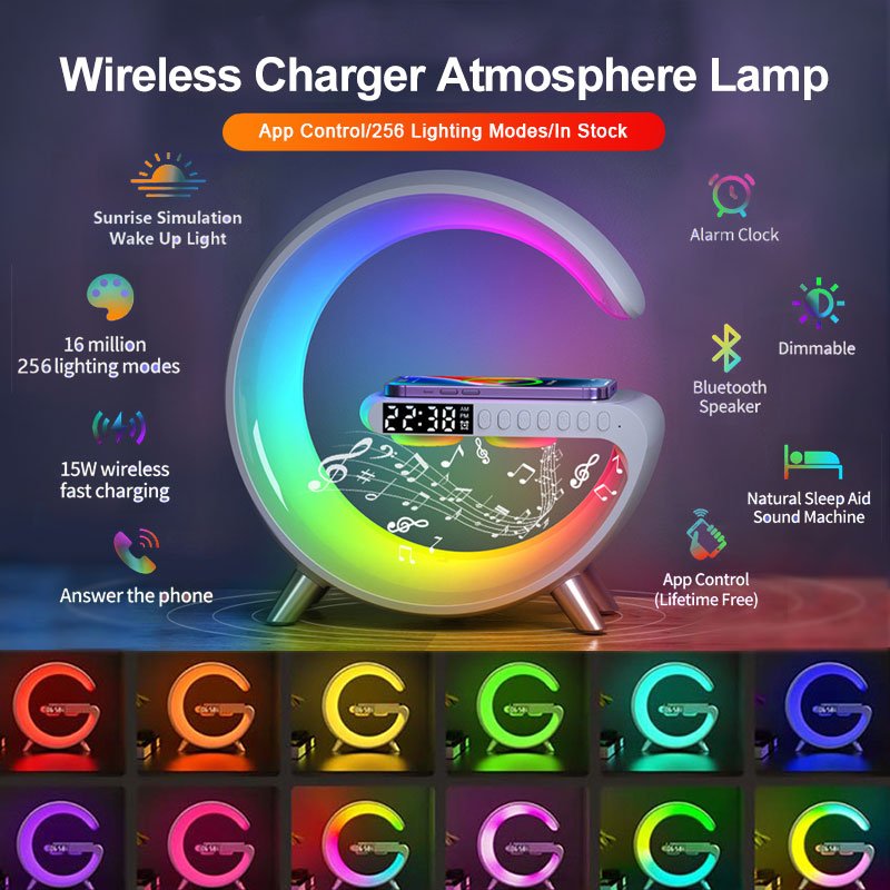 GlowWave Smart LED Lamp with Bluetooth Speaker and Wireless Charger - TrendsToLife