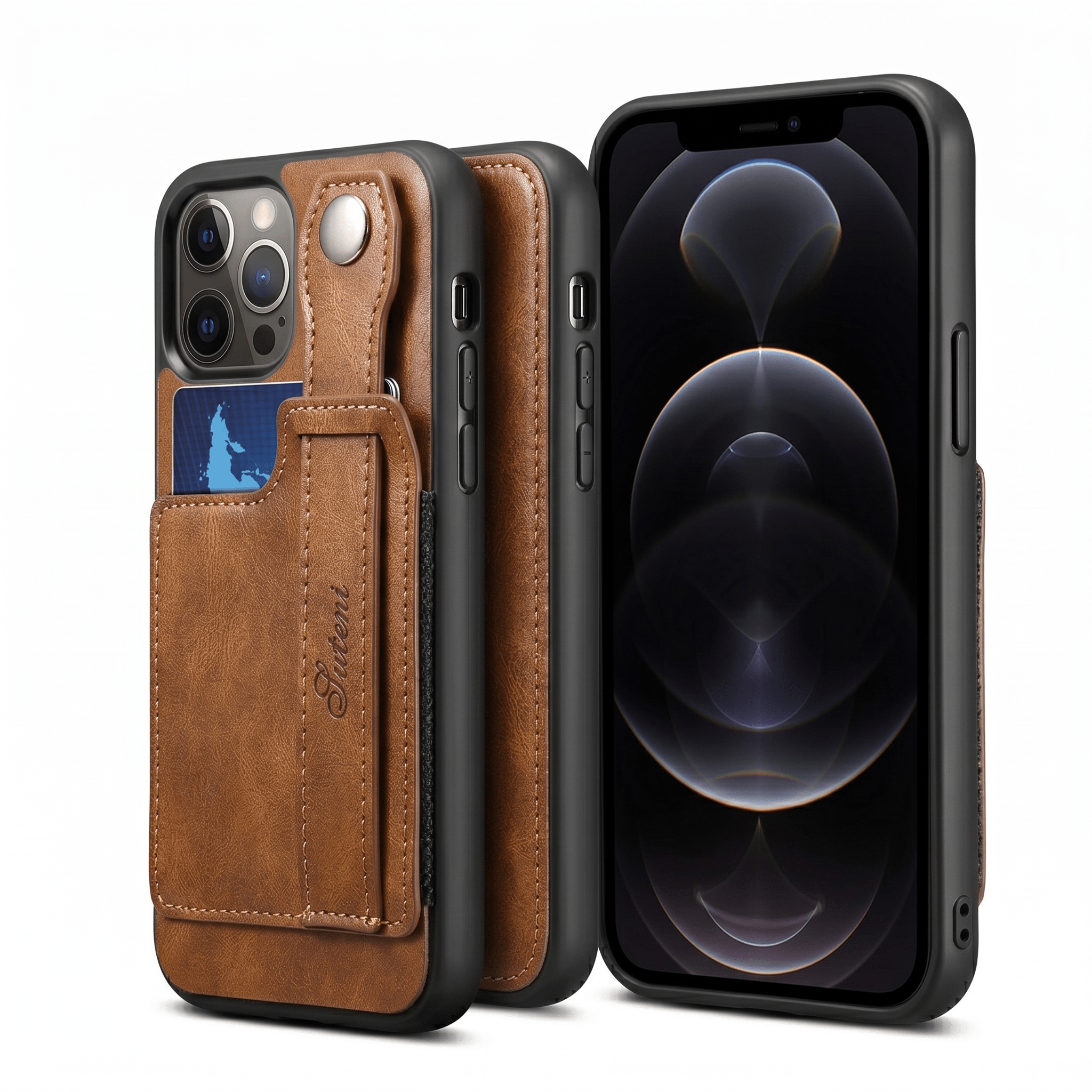 GripWallet Leather Wallet Case for iPhone 12–15 Series – Card Holder & Ring Stand - TrendsToLife