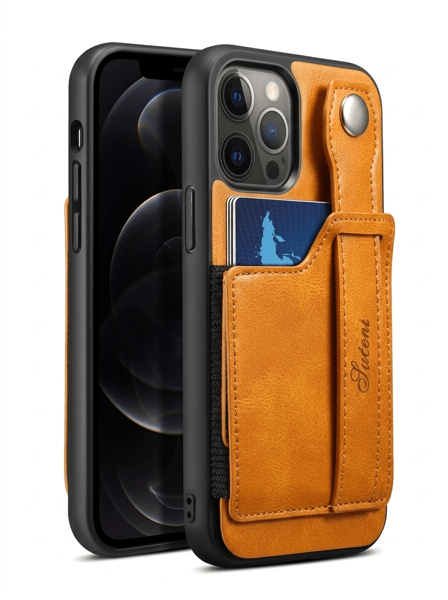 GripWallet Leather Wallet Case for iPhone 12–15 Series – Card Holder & Ring Stand - TrendsToLife