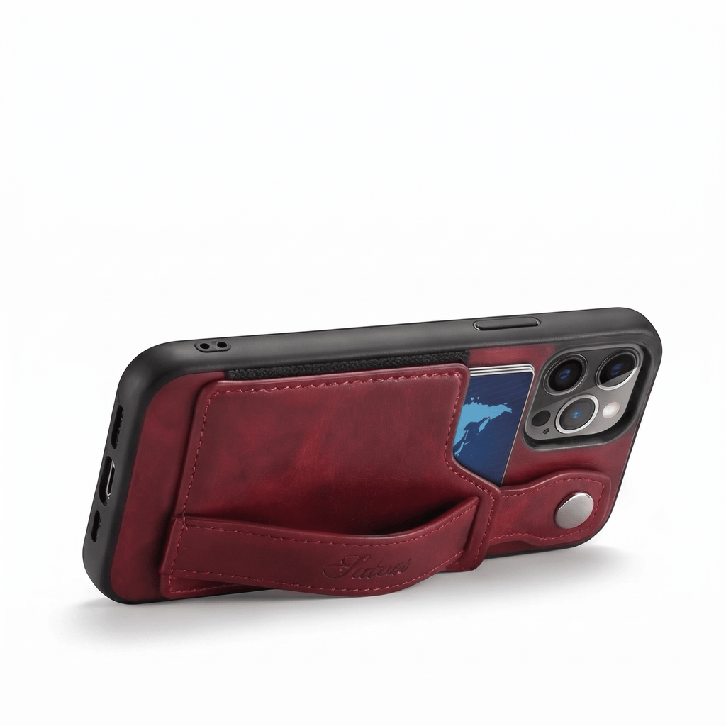 GripWallet Leather Wallet Case for iPhone 12–15 Series – Card Holder & Ring Stand - TrendsToLife