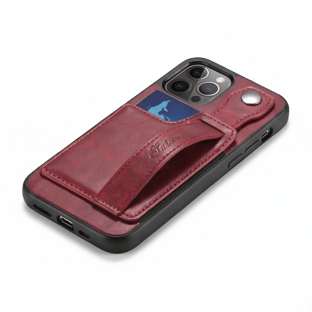 GripWallet Leather Wallet Case for iPhone 12–15 Series – Card Holder & Ring Stand - TrendsToLife