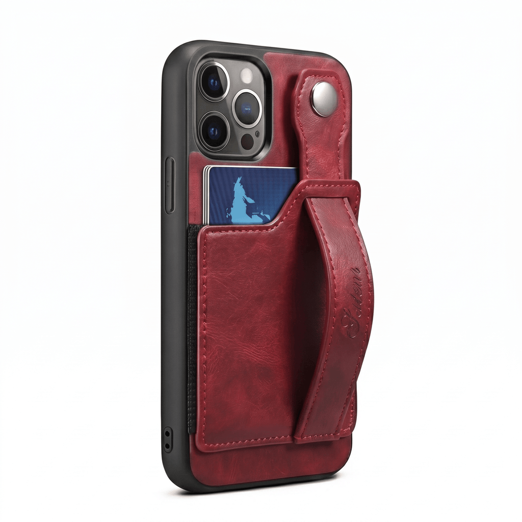 GripWallet Leather Wallet Case for iPhone 12–15 Series – Card Holder & Ring Stand - TrendsToLife