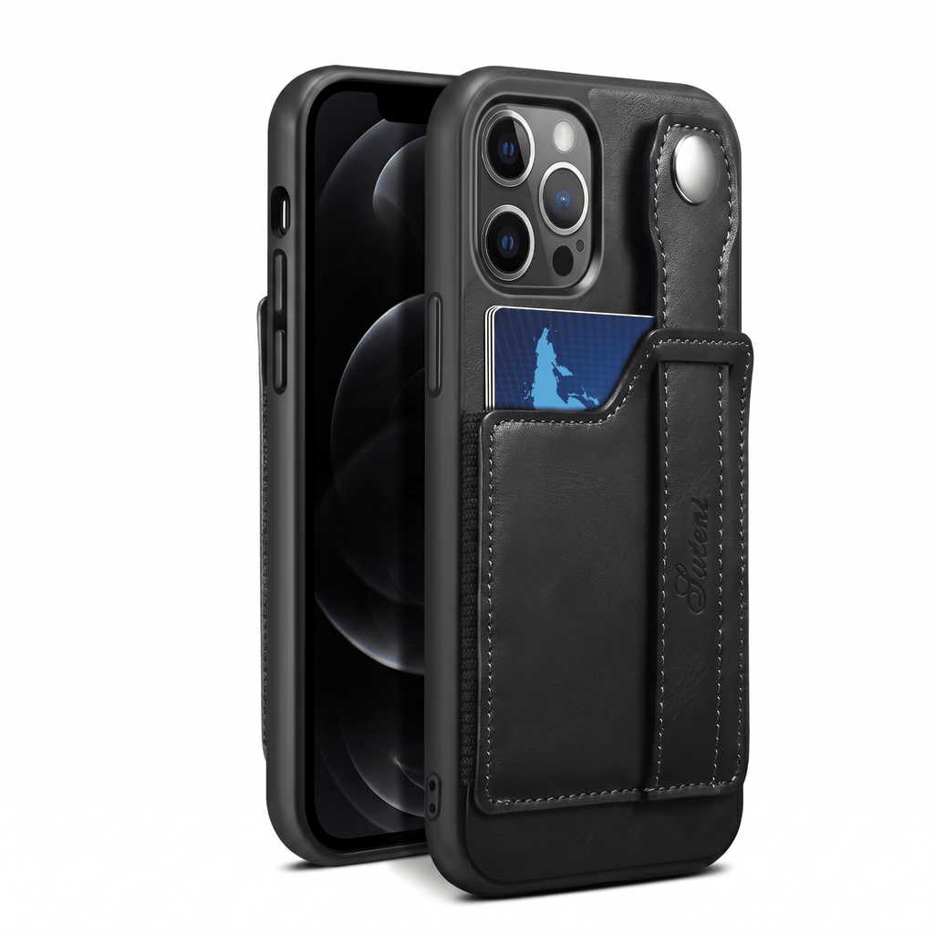 GripWallet Leather Wallet Case for iPhone 12–15 Series – Card Holder & Ring Stand - TrendsToLife