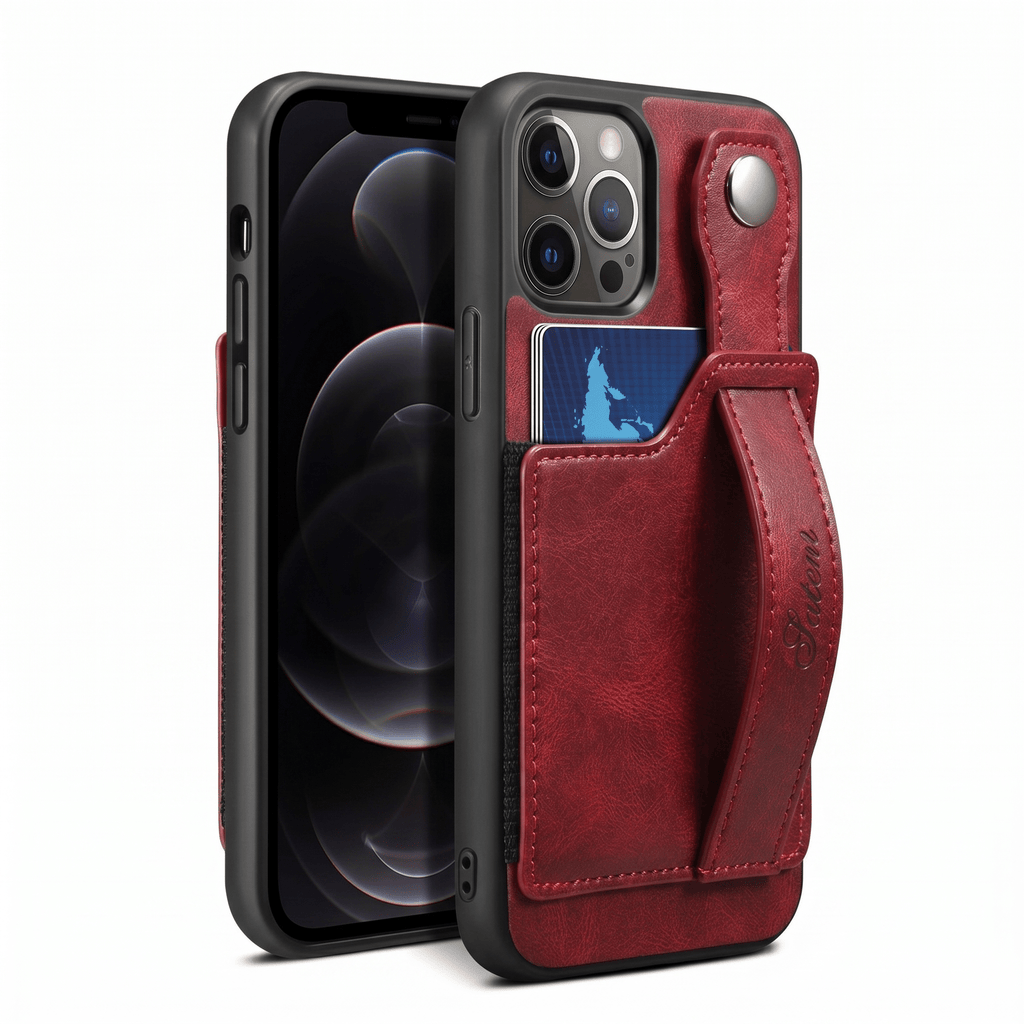 GripWallet Leather Wallet Case for iPhone 12–15 Series – Card Holder & Ring Stand - TrendsToLife